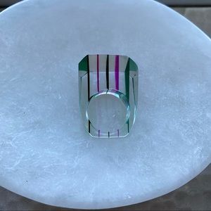 Vintage 60s 70s mod boho asymmetric lucite jelly ring w match
